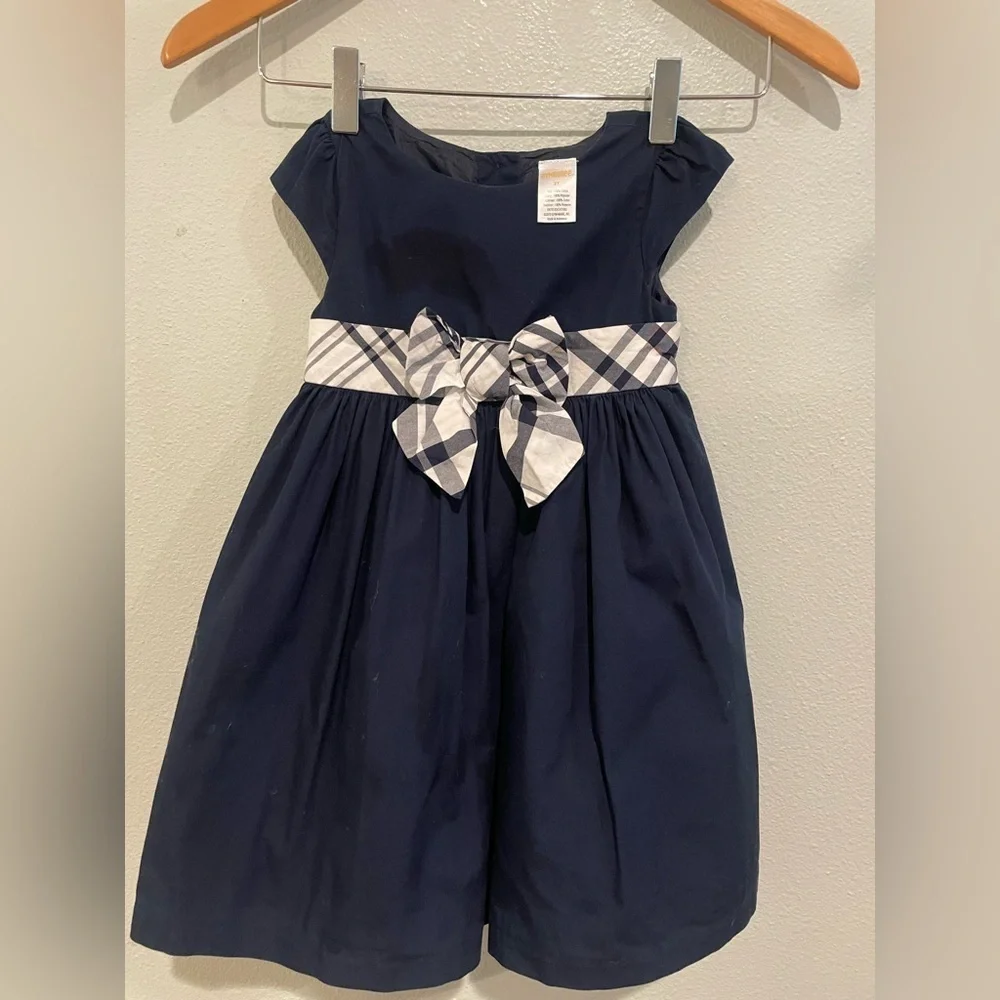 Lot of 2 Gymboree Navy Dress with Plaid Bow & Old Navy Chambray dress